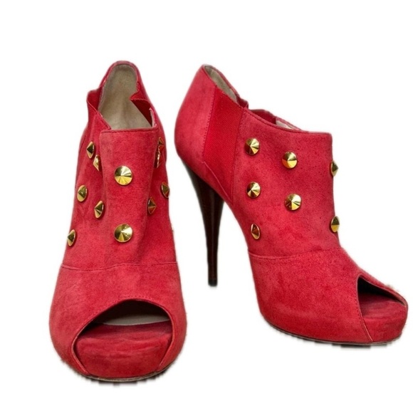 FENDI Red Studded Suede Platform Ankle heels boots, Size 36 US 5.5 - Picture 13 of 13
